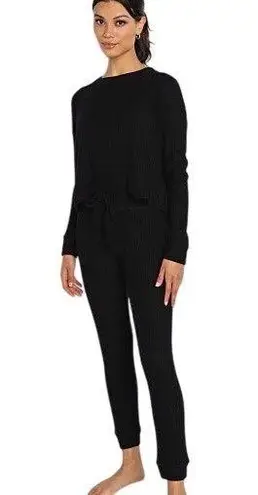 Beyond Yoga Black Waffle Knit Living Easy Lounge Set Sweater Jogger Pants Sz M