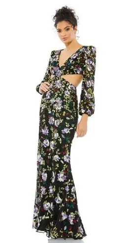 Mac Duggal Floral Sequined Cutout Waist Formal Gown Size 4 $598 5566