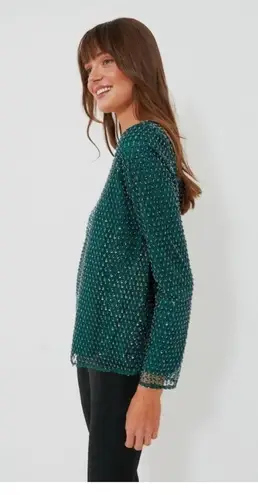 Tuckernuck Hyacinth House Gemma Sequin Blouse XS Green Holiday Glam NWT