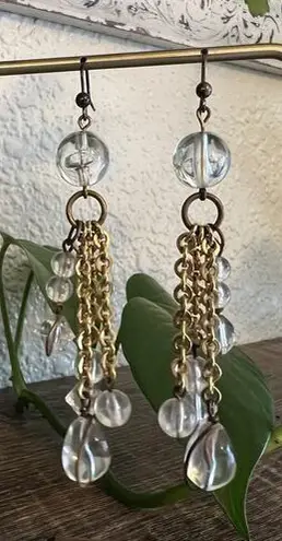 Vintage Gold Plated Clear Drop Dangle Earrings Womens‎ Fashion Jewelry EUC