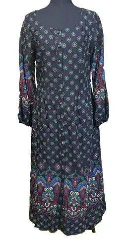 April Cornell Floral Midi Dress Womens Medium Cottagecore Prairie Peasant Black
