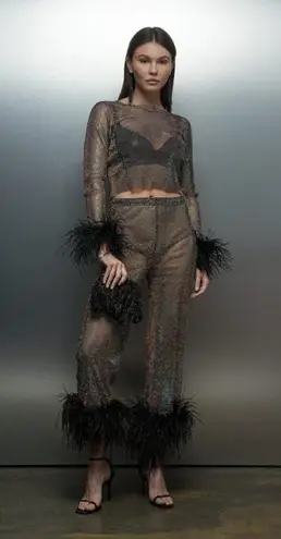 Santa Brands Feathers Top in Black XS/S New Womens Crystal Blouse