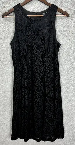 New York And Company NY & Co Shift Dress Womens 8 Black Geometric Velvet Burnout Whimsigoth Vtg Y2K