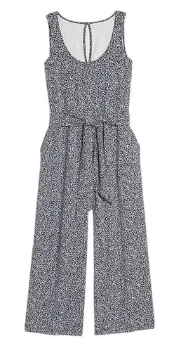 Old Navy  Large Jumpsuit Sleeveless Belt Navy Blue Ditzy Floral Pockets Crop 483 - Image 1