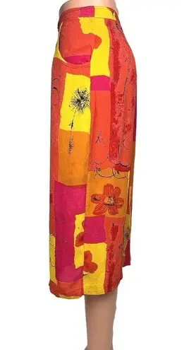 Styleworks Newport Multicolor Neon Boho Patchwork Floral Pockets Midi Skirt Sz 6