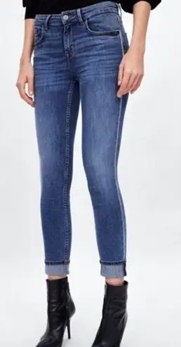 ZARA   Z1975 Metallic Side Stripe Cuffed Denim Jeans