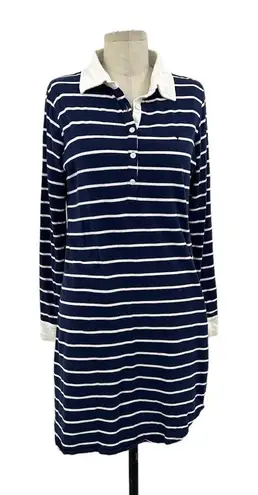 Coolibar Navy Blue Striped Polo Long Sleeve Tunic Dress Size Small