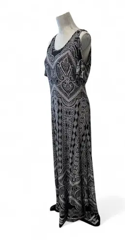 Ny&co NY& Stretch Medium Pull over black white paisley monochromatic maxi dress with cut-out shoulder sleeve