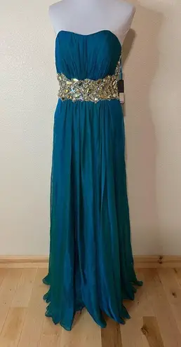 La Femme  18123 teal strapless pleated beaded Jeweled chiffon dress NEW 8