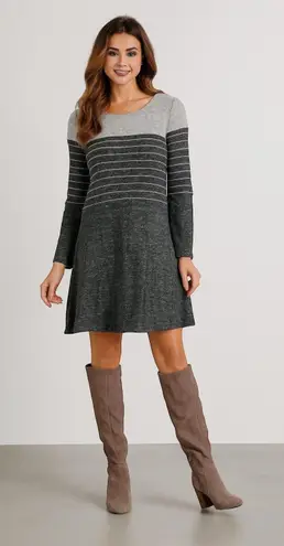 Ella Mae Gray Striped Knit Dress Medium Petite Minimalist Quiet Luxury Cozy Gray Size undefined