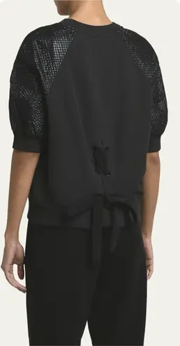 Moncler NEW Lace Up Crewneck Shirt Size Large Black Pullover Puff Sleeves