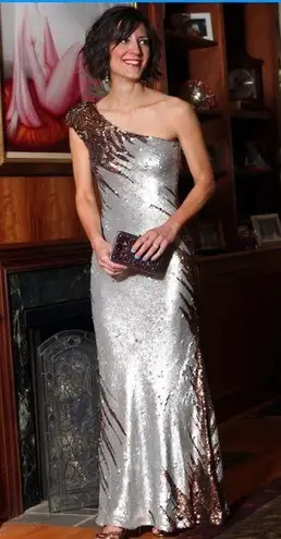 Camille La Vie Camille La Via Sequins Gatsby Art Deco Dress Silver and Maroon Size 4