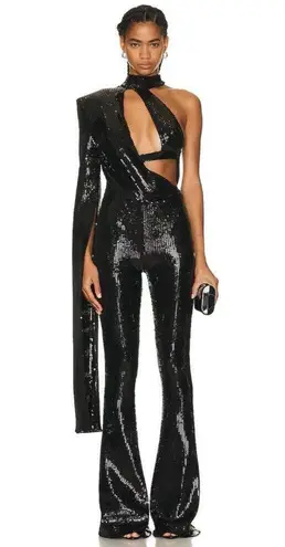 David Koma Asymmetric Bra Sequin Jumpsuit in Black 6 New Womens Dressy Outfit