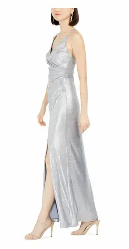 Eliza J Silver Surplice Evening Gown NWT Size 10 Maxi Dress Glam