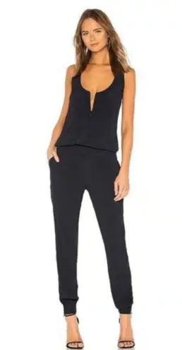 Monrow Revolve Crepe Jumpsuit Sleeveless in Neptune Black Pockets Women's Size S
