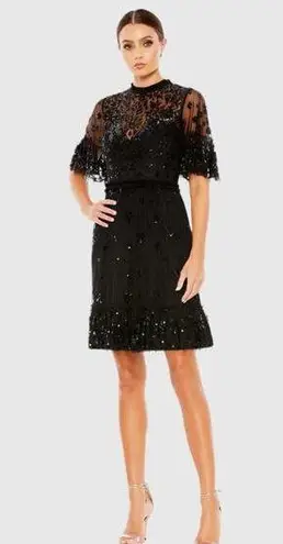 Mac Duggal Black Embellished Illusion High Neck Mini Dress 6 NEW