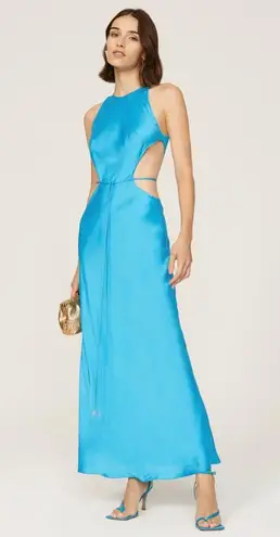 Alexis Lune Gown Womens Blue Sleeveless Cutout A-Line Maxi Satin Medium