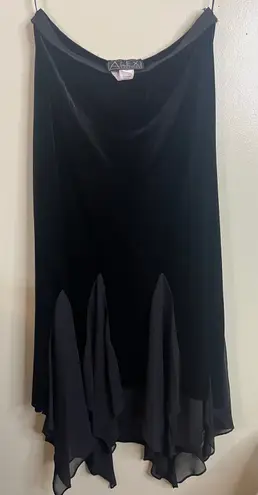 Alex Evenings Alex Evening black chiffon maxi skirt with a handkerchief hemline, size large - Image 1