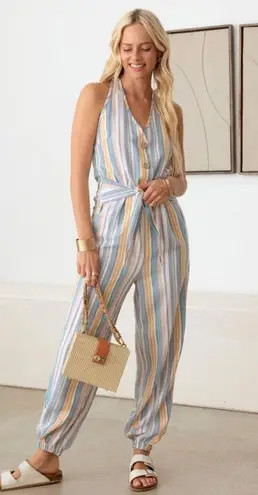 Boutique NWT Halter Colorful Stripe Jumpsuit