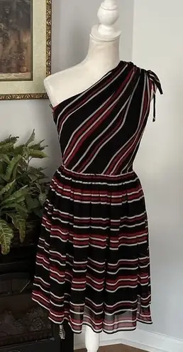Miss Sixty One Shoulder Elastic Waist Striped Print A-Line Skirt DRESS Size 2