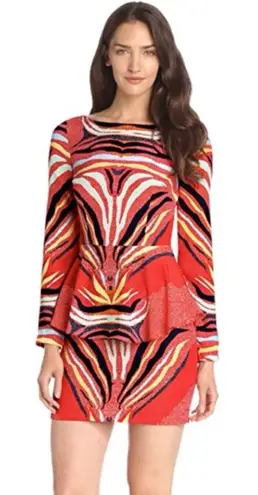 Mara Hoffman | Phoenix Red Print Boho Peplum Waist Mini Length Dress Sz. 8