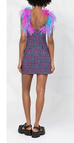 AREA Feather Strap Mini Dress in Fuchsia & Aqua 2 New womens Tweed Cocktail Pink