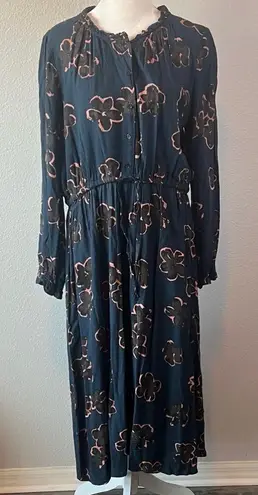 Fat Face Floral Long Sleeve Dress Blue/Brown Size 10 Blue