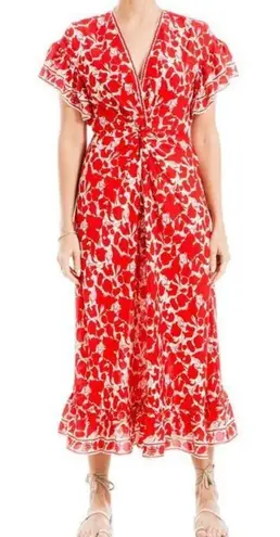 Max Studio  London NWT twist front floral red midi dress small