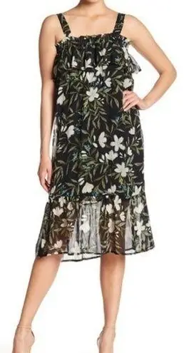 Bobeau Tropical Print Chiffon Midi Dress