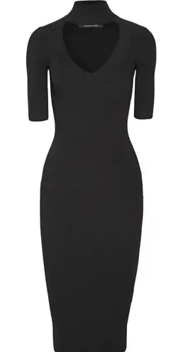 Cushnie et Ochs Knit Black Ribbed High Neck Cutout Midi Dress S Minimalist