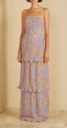 AMUR Laine Tiered Gown Strapless Painted Scaevola Women’s Sz 2 Blue