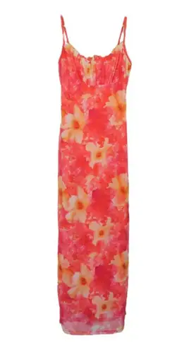 Vintage Y2K Candy Rocket Pink Floral Maxi Dress Orange