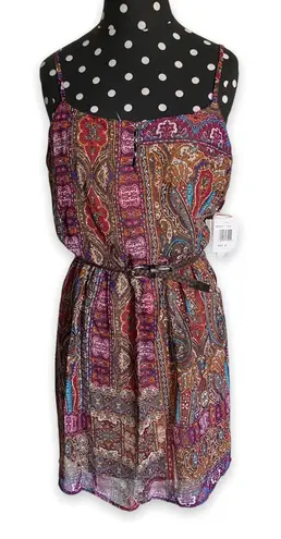 Love Reign Love Reign Juniors Dress Size S Rust Burgundy Paisley Print Tank Belt Boho NEW