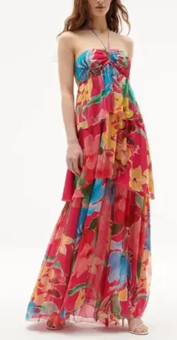 FIGUE Lula Halter Silk Chiffon Maxi Dress Sz 4 Pink