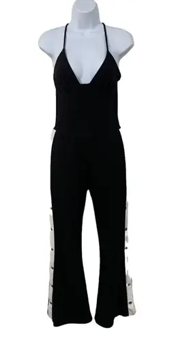 MadRag Size S Jumpsuit Y2K Black Tuxedo Stripes Track Fashion Snap Legs Women’s
