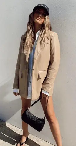 Joie NWT  Leather Faux Tan Beige Blazer Coat Jacket Blogger Pinterest Fav Cream