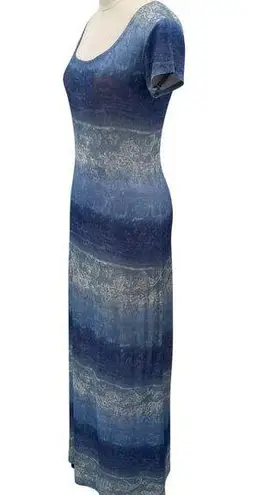 Vintage 90s All That Jazz Maxi Dress Ombre Paisley Print Short Sleeve Blue Small