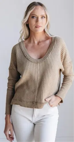 Free People  Sweater Womens Small Magic Thermal Tee We The Free V Back Scoop - Image 1