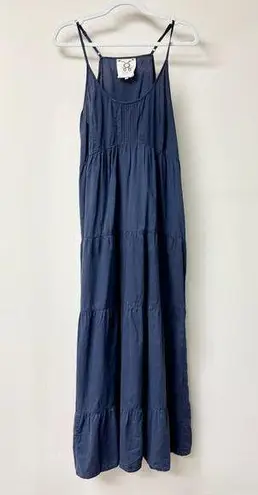 Figue 100% Cotton Sleeveless Scoop Neck Tiered Maxi Sundress Navy Blue Womens M Size M