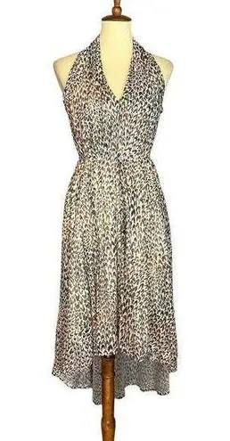 Molly Bracken Brown High Low Dress MEDIUM Animal Print Halter Blouson Chiffon