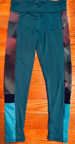 Energie Active Eurasian Teal With Multicolor Sides LEGGINGS Size Medium