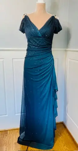 Betsy and Adam Vintage 2000's Y2k Ombre Glitter Draped Evening Formal Gown Medium