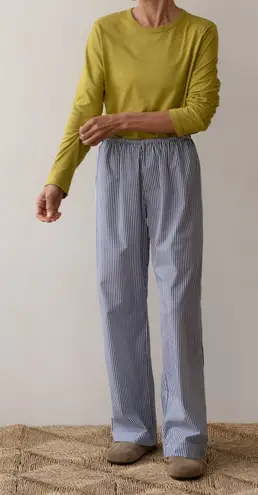 NWT Donni Cotton Pop Simple Pant Navy Stripe XS Poplin Straight Leg Made In USA Blue