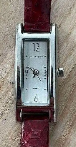 Jaclyn Smith Ladies Watch Stainless Rectangular Case Stainless Dial Red Leather