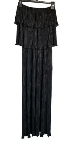 Alexis Pleated Tiered Strapless Maxi Dress, Black, Size XS