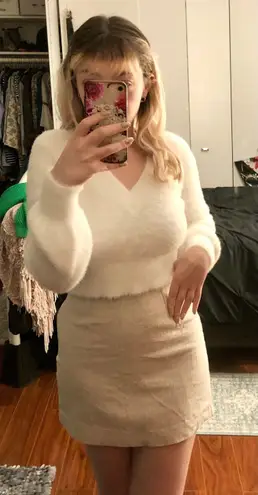 (Korean K Brand) Light Beige / Tan A Line Mini Skirt Neutral Size XS