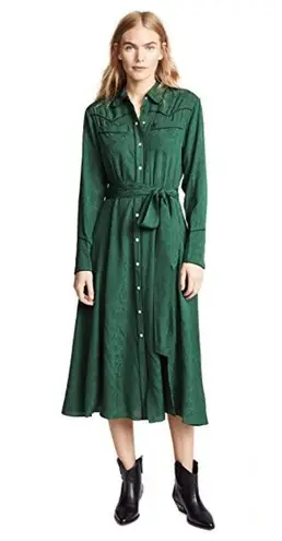 Veronica Beard Spur Western Silk Tie Midi Dress in Green Womens Size 8