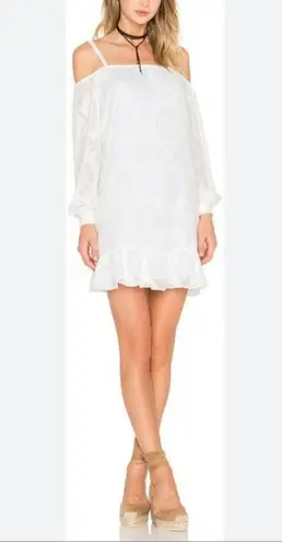 BCBGeneration  Cold Shoulder Long Sleeve Frill Mini Dress in White