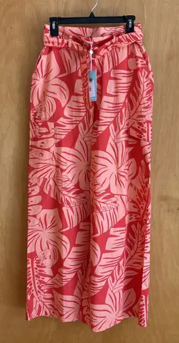 Shore Pants Womens Wide Leg Peach/ Orange Tropical Print Size Small NWT