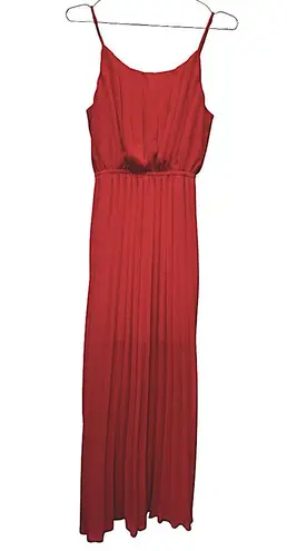 YA Los Angeles Coral Red Plisse Pleated Maxi Dress Pleated Bodice from ModCloth